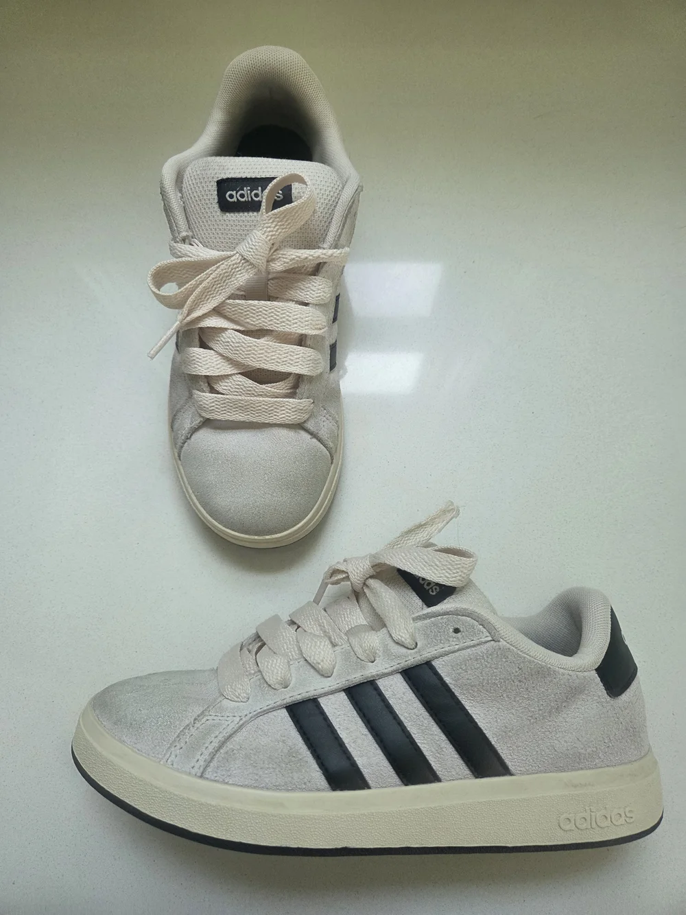 adidas Kids Cream Suede Sneakers with Black Stripes